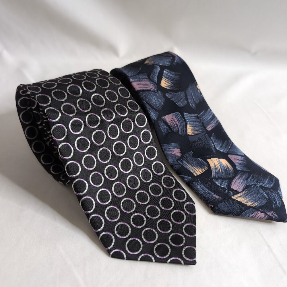 Vintage (2-PACK) Stefano Ferri/Woodward's Classic 100% Silk Navy/Purple Ties